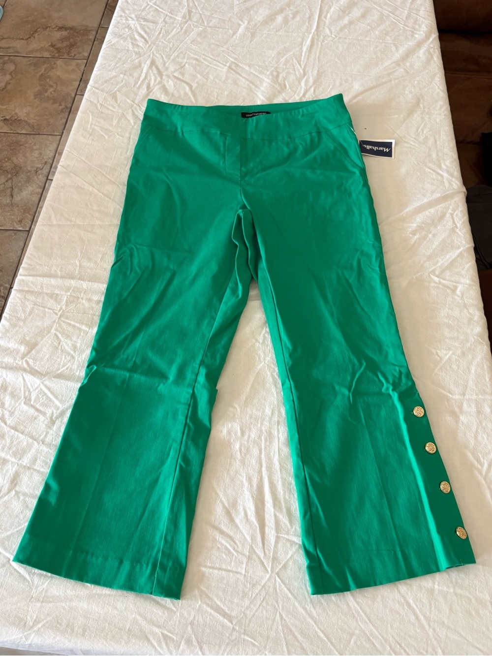 Counterparts Bright Green Button-Hem Stretch Pants